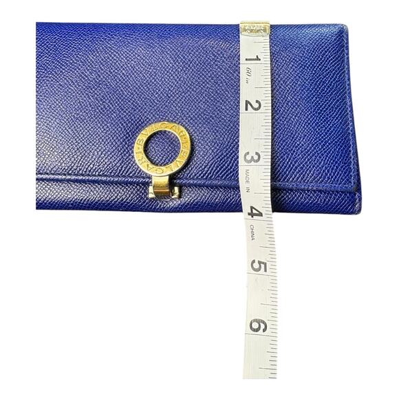 BVLGARI Long Wallet Logo Clip Bi-Fold Royal Blue Leather Light Pink Lining - Picture 10 of 16